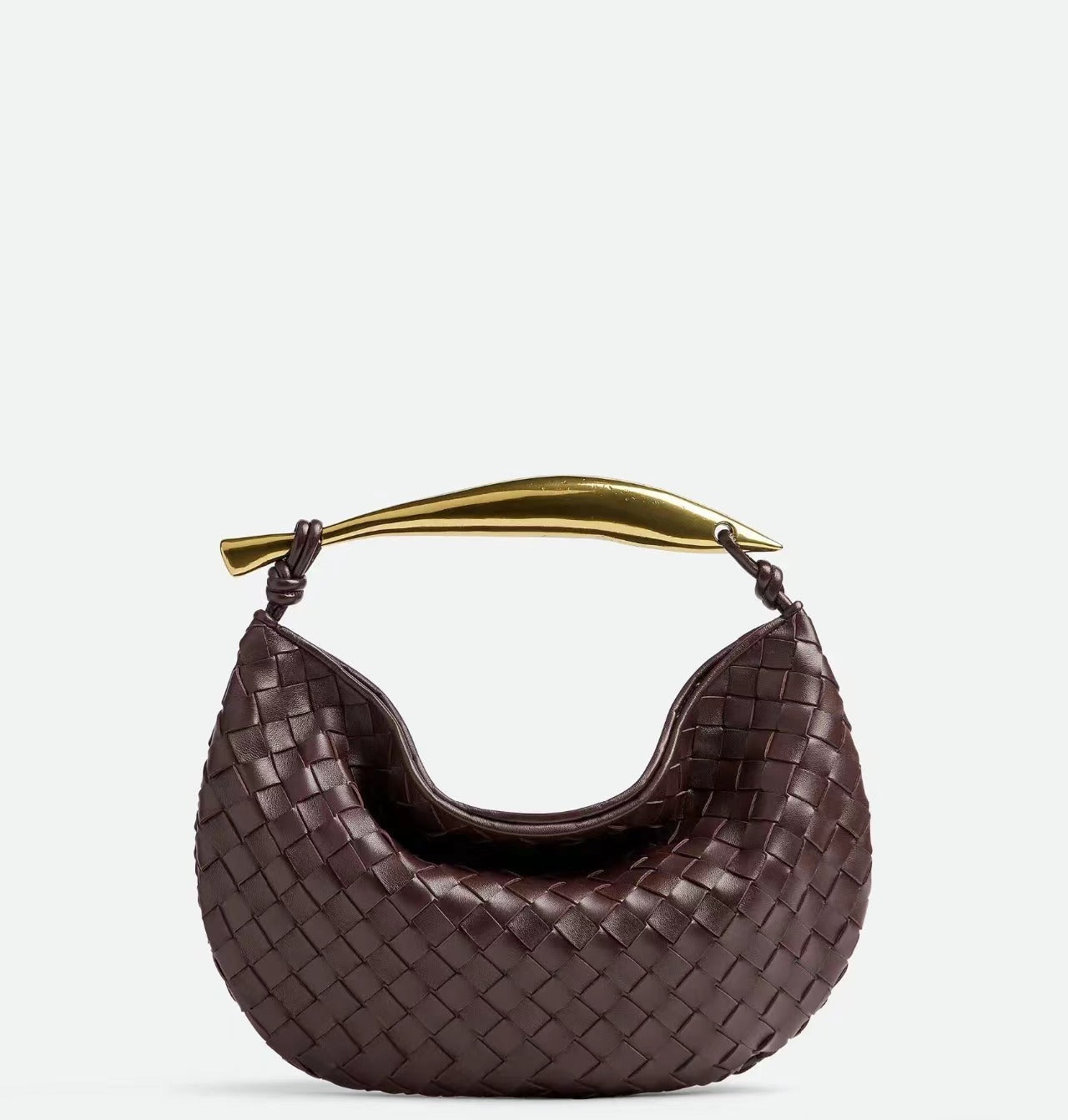 woven crescent shoulder bag with gold sculpted handle - KLLUONEL