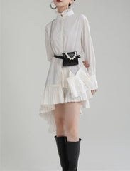 Long-sleeved shirt with ruffled hem and pleated panels - Rulki