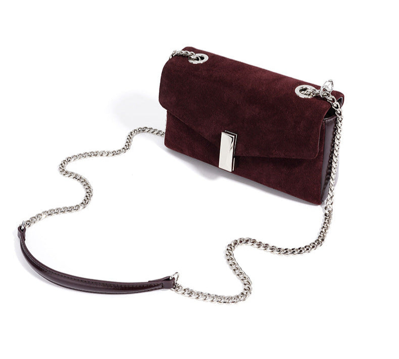 rectangular suede flap bag with silver chain - ODETTEZ