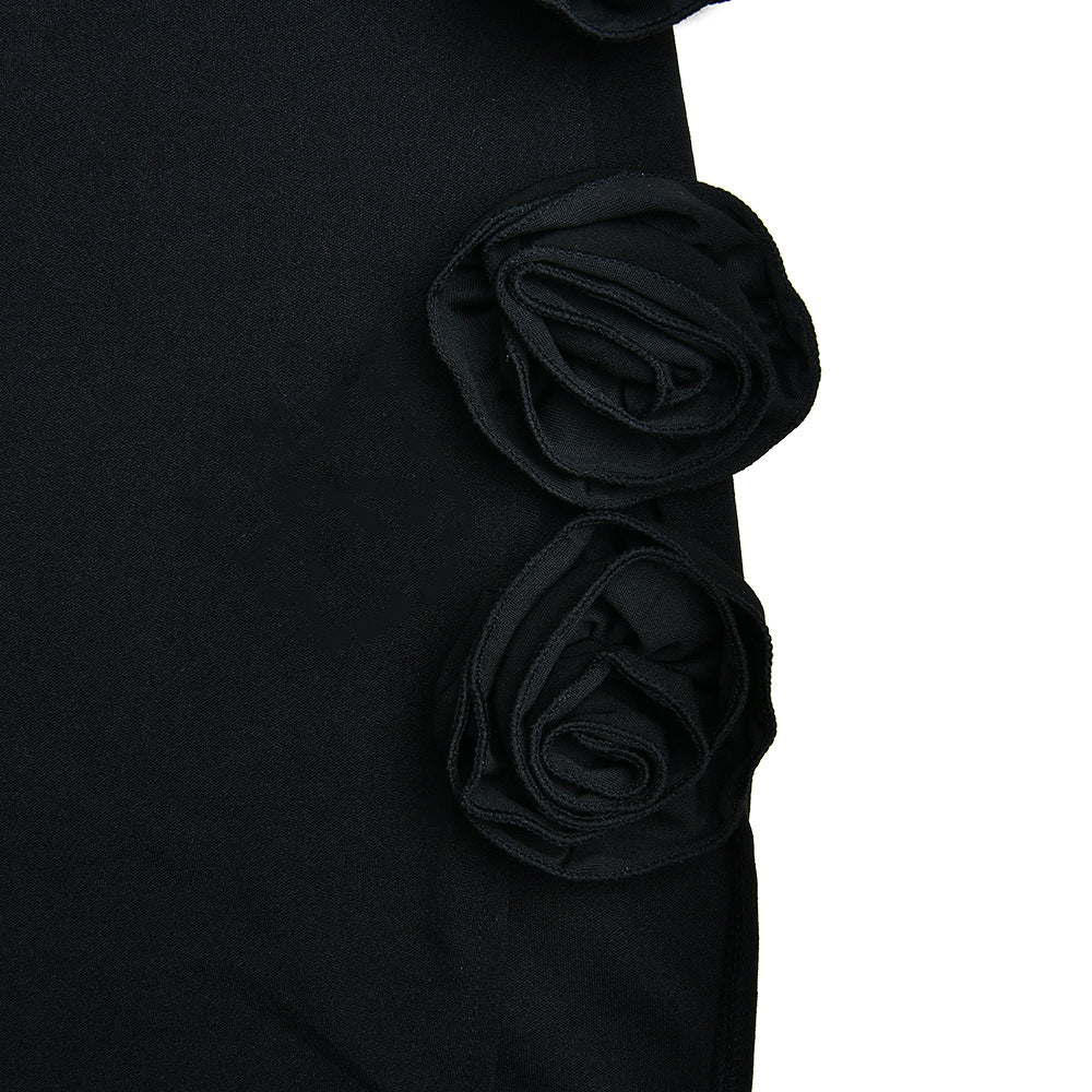 one-shoulder gown with floral side appliqué – Fahapol