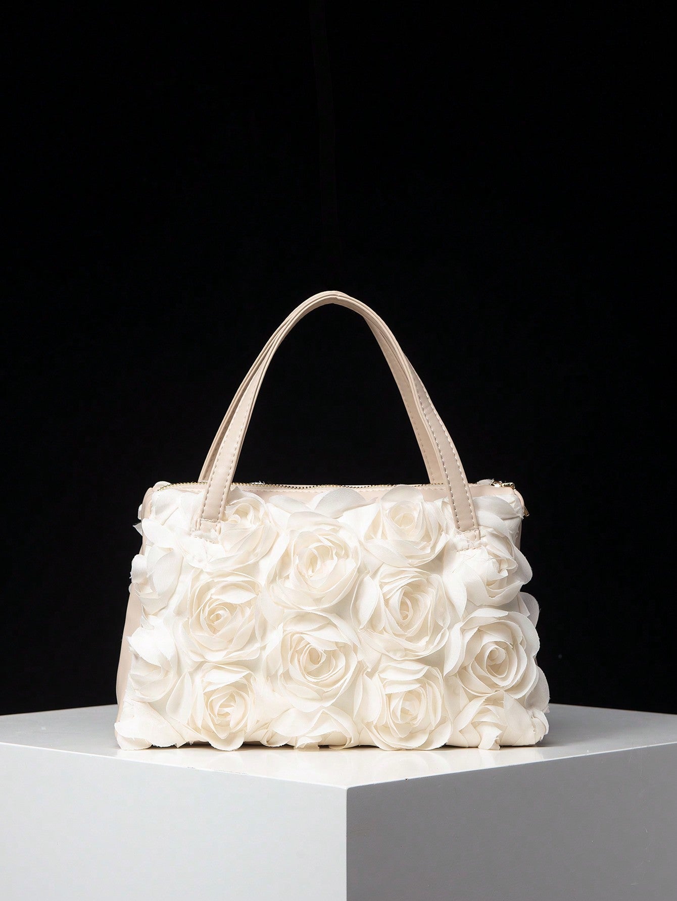 3D rose textured handbag with twin top handles – Rundru