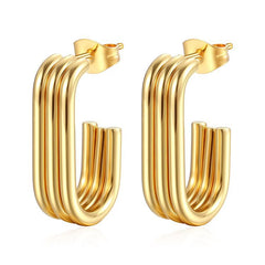 Ribbed U-shaped hoop earrings in gold & silver – Nasqa