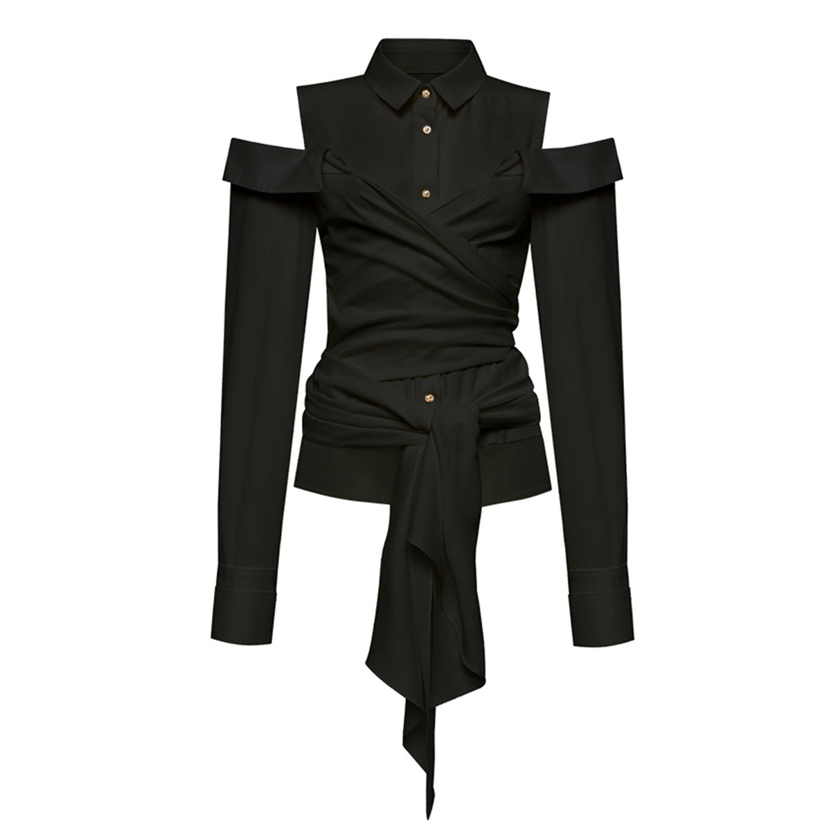 cold-shoulder wrap blouse with waist tie – SERENA