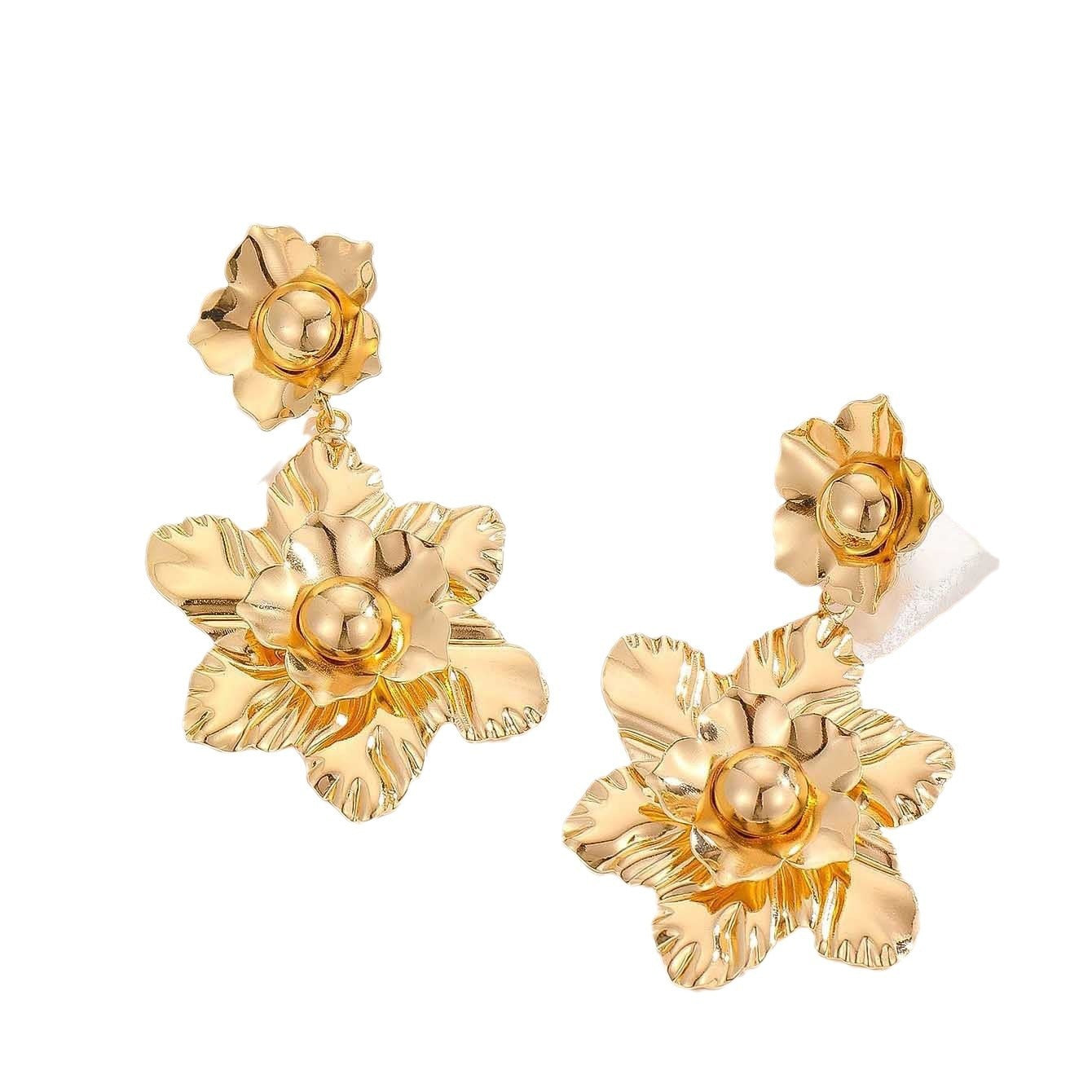 floral hoop earring with blue crystal centers – AURELIA