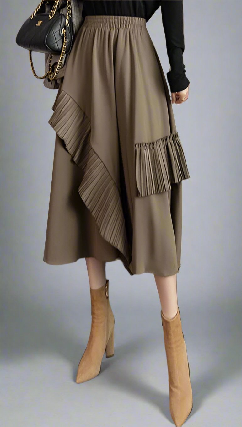 asymmetrical midi skirt with pleated ruffle trim - Firouzeh