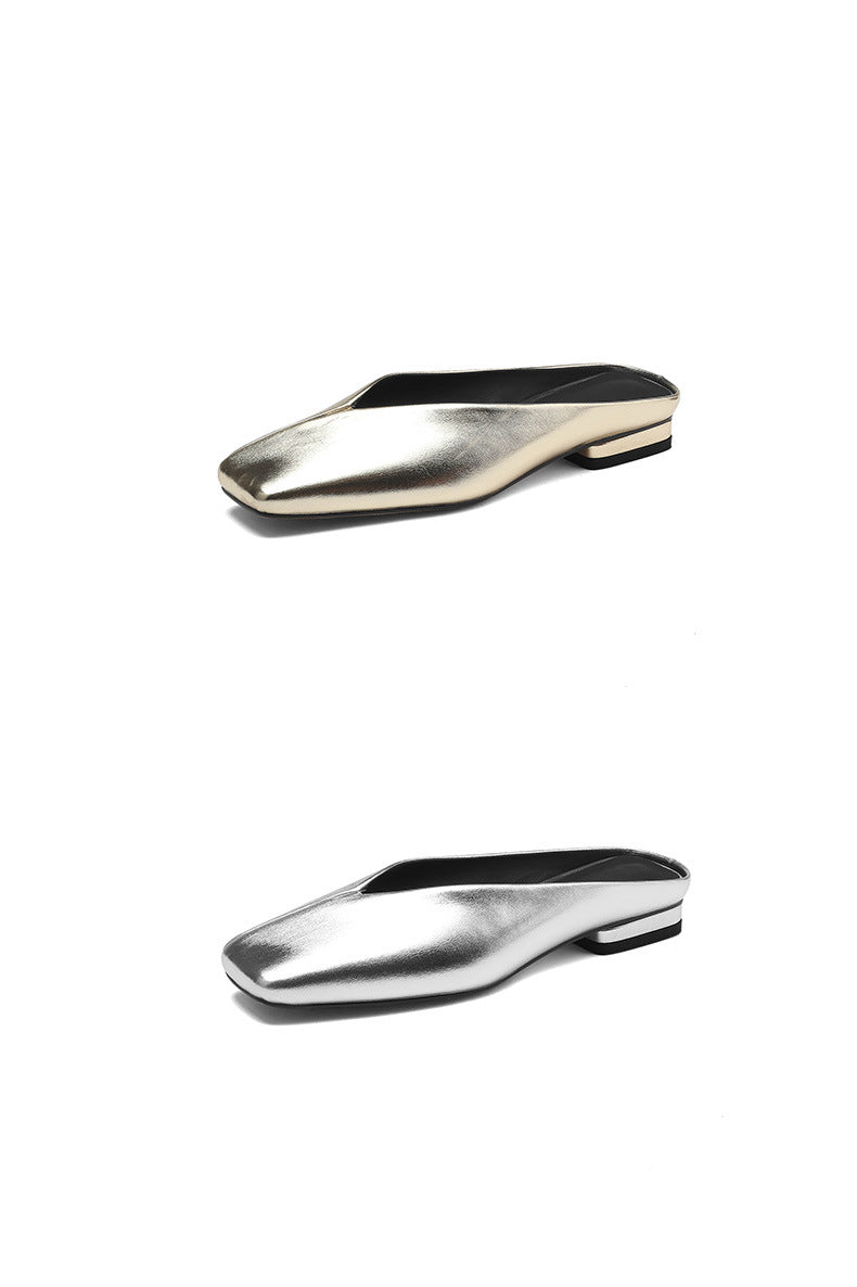 metallic leather mule flats with square toe – LUMINA
