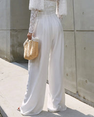 High-waisted wide-leg pants in soft white crepe – Lerlu