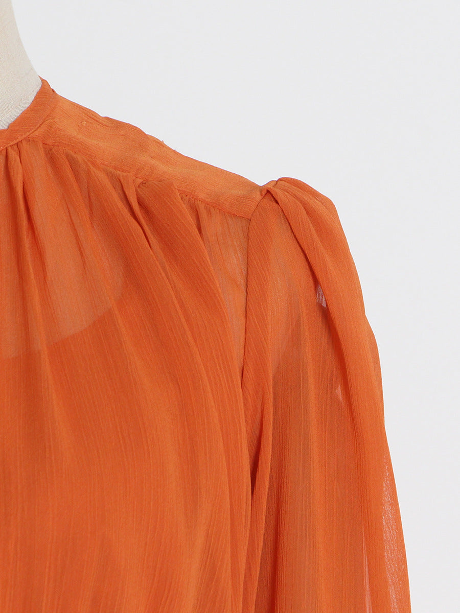 sheer ruffle-trim gown with draped bodice – Aanakec