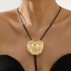 textured medallion necklace with leather rope tie - AMARAJ