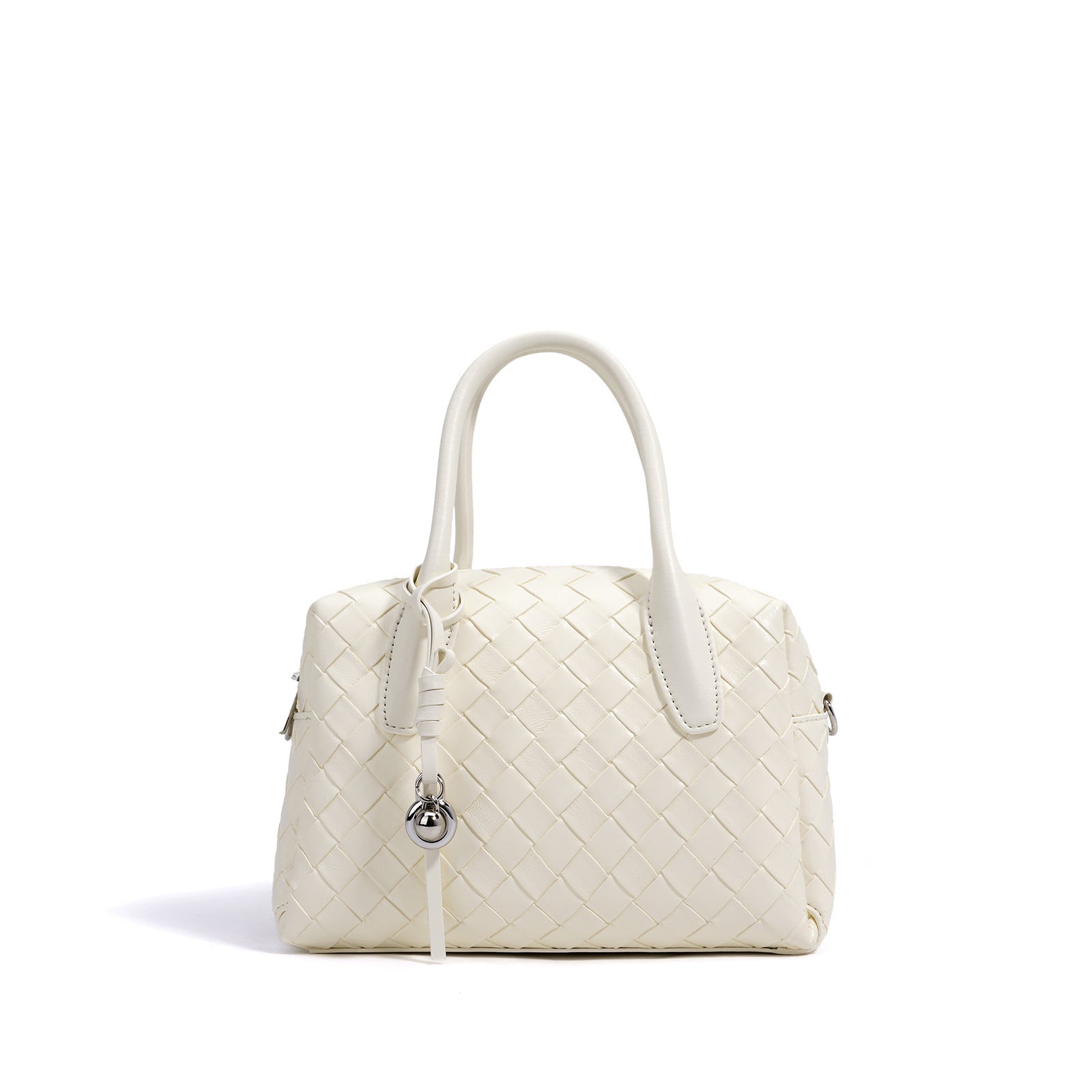 woven leather bowling bag with charm detail - ELENCA