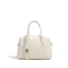woven leather bowling bag with charm detail - ELENCA