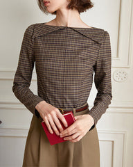 Long-sleeve plaid blouse with angular collar - Vituli