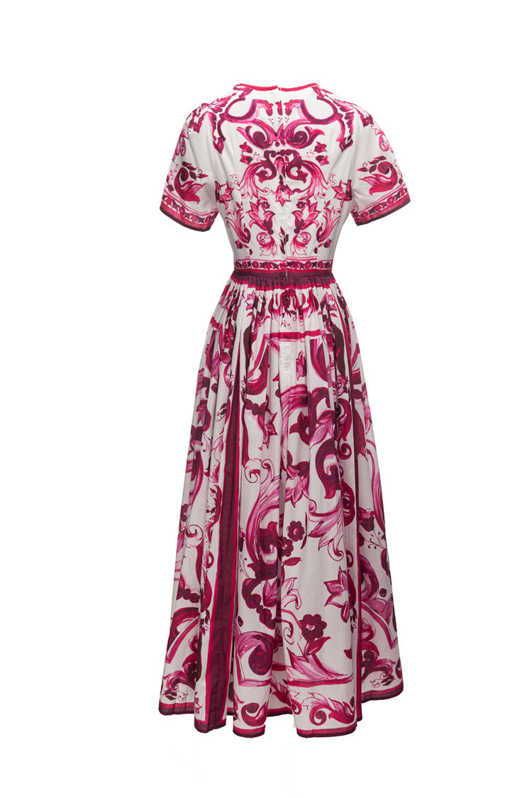 baroque print short-sleeve midi dress – Calcedonia