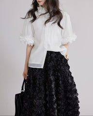 puff sleeve shirt with 3D floral trims - BLOSIOM