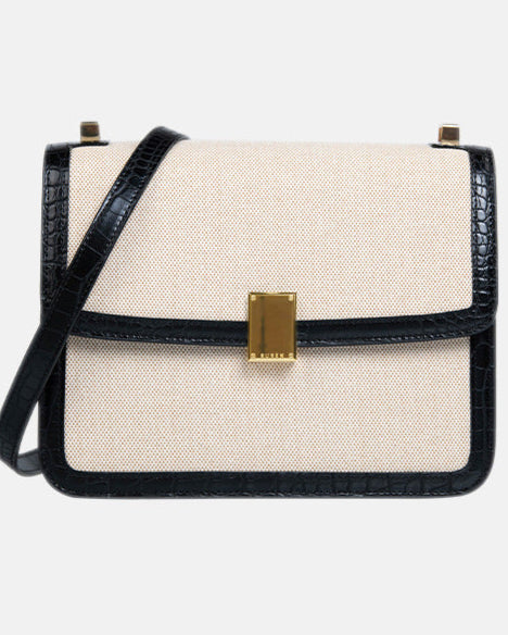 structured canvas crossbody bag with croc-trim details – SUJEN