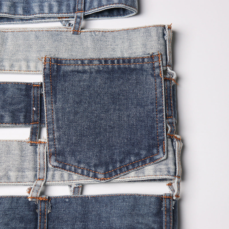 patchwork denim waist belt skirt - Talikha