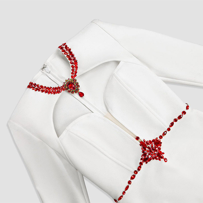Long sleeve column gown with jeweled cutout – Starsel