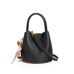 pebble-textured bucket bag with printed scarf detail - NORPA
