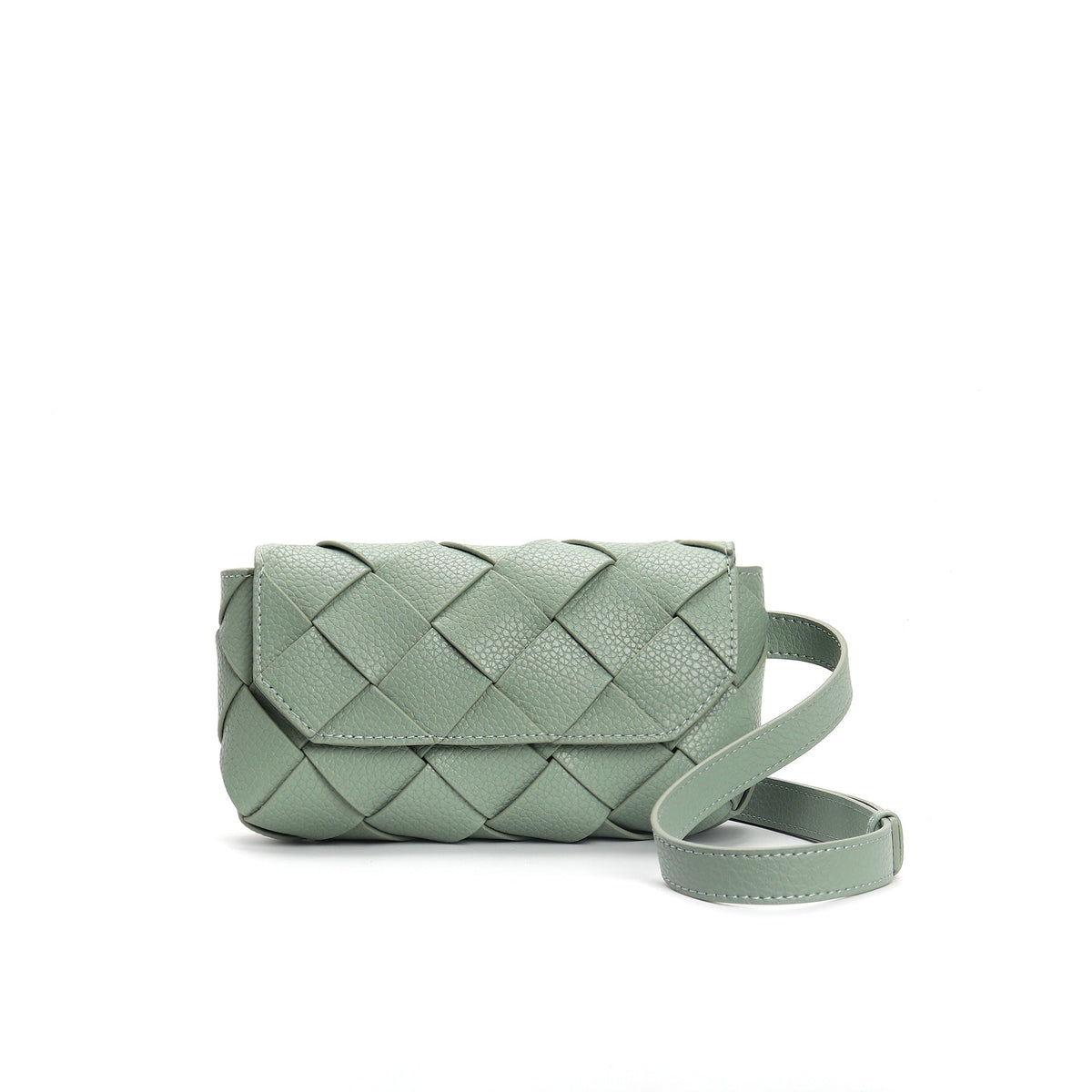 mini woven leather shoulder bag with flap closure - LILAN