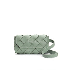 mini woven leather shoulder bag with flap closure - LILAN