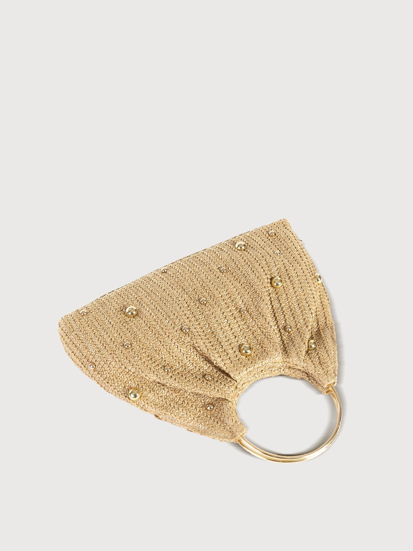 Beaded raffia bag with metal ring handle - Burfi