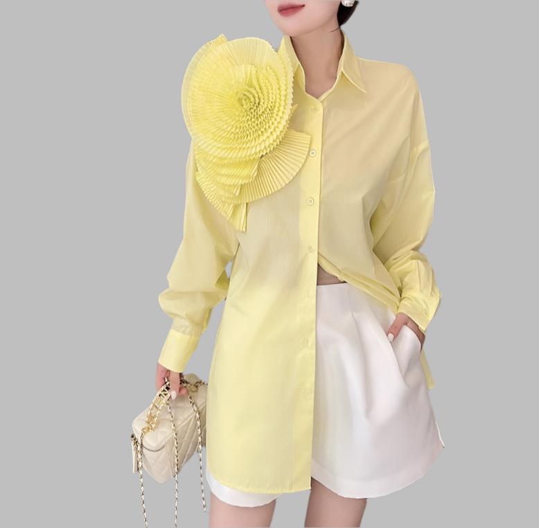 long-sleeve shirt with oversized pleated shoulder detail – Tavvi