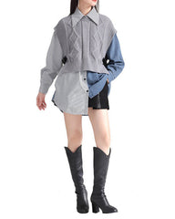 Sleeveless knitted vest over a denim shirt - Duxy