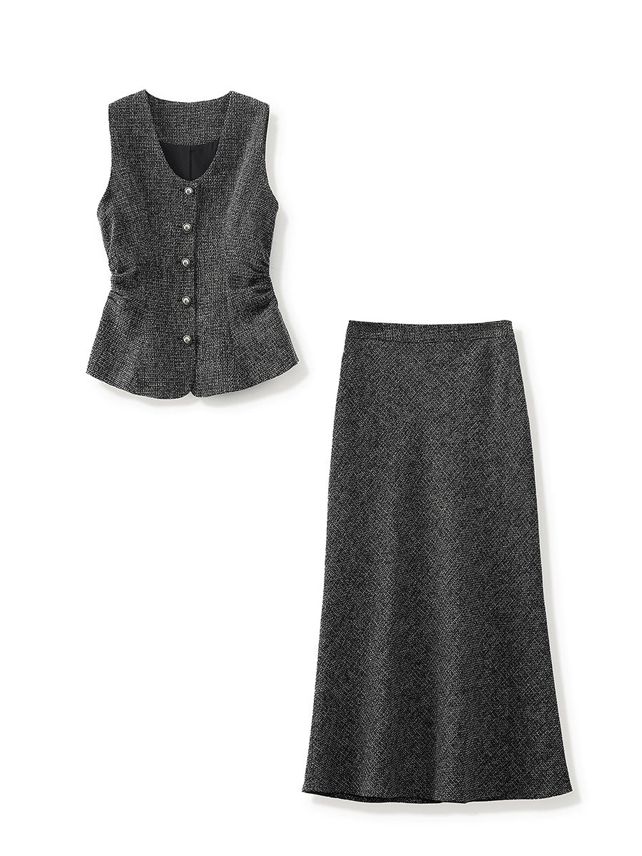 sleeveless textured peplum suit with A-line skirt - CLAIREV