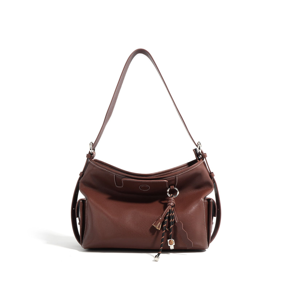 slouchy shoulder bag with knotted tassel – MOCHA