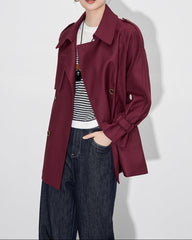 double-breasted short trench jacket with tie belt - ARYAB