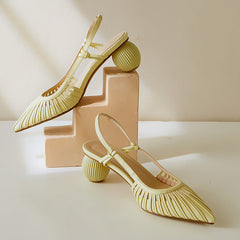 pleated slingback pumps with ribbed round heels – ZARINA