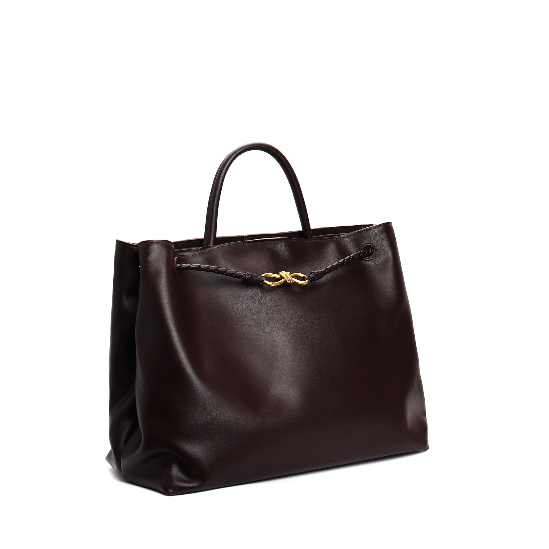 tote bag with braided rope handle and gold knot detail – NASRU