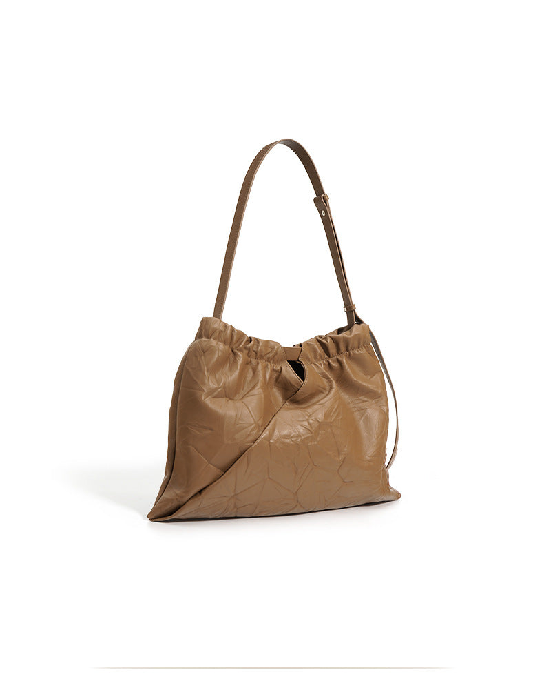 crinkled leather tote with gathered top - LUNTA