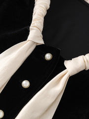 velvet blouse with ruffled collar and bow tie - DAPHNEL