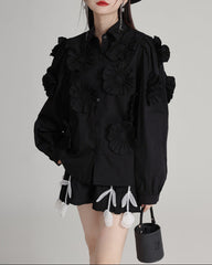 Long-sleeve shirt with floral applique detail - Biju