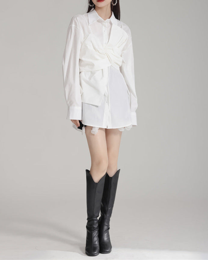 Long-sleeve button-down shirt with twisted front detail - Qilbu