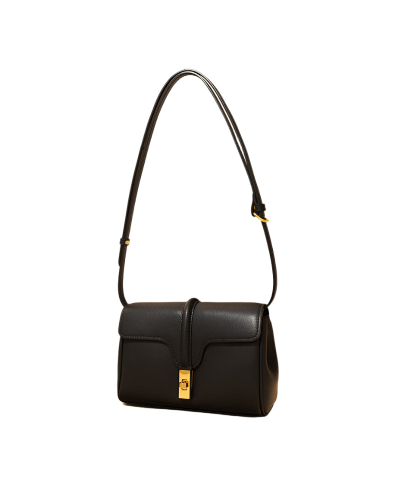 structured flap shoulder bag with gold-tone lock - INES