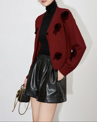 embroidered knit cardigan with floral appliqué - DINAQ