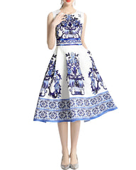 Sleeveless A-line dress with ornate vase print - CELMA