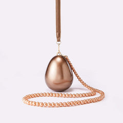 Pearl-Embellished Oval Clutch with Chain Strap - Artilu