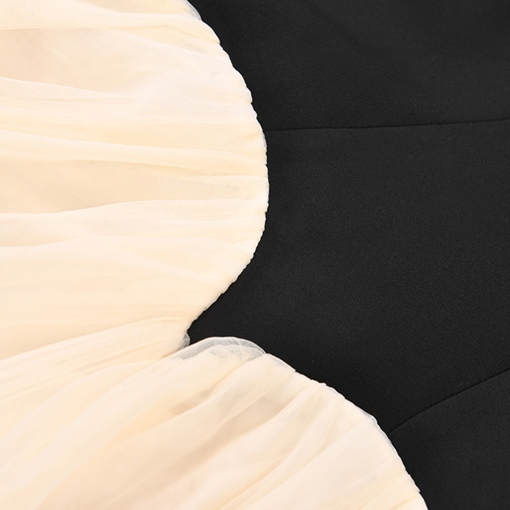 sleeveless scalloped waist tulle midi dress – Oleni