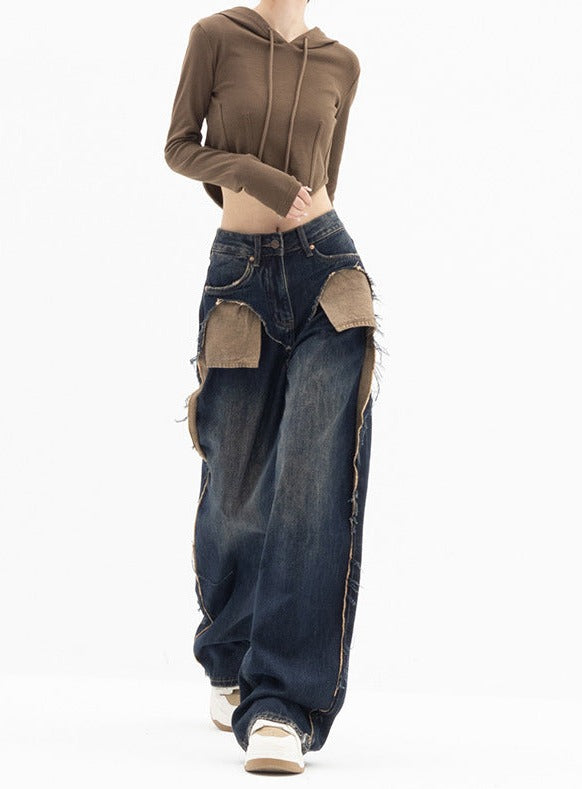 wide-leg denim pants with layered pocket flaps - Aanwrtn
