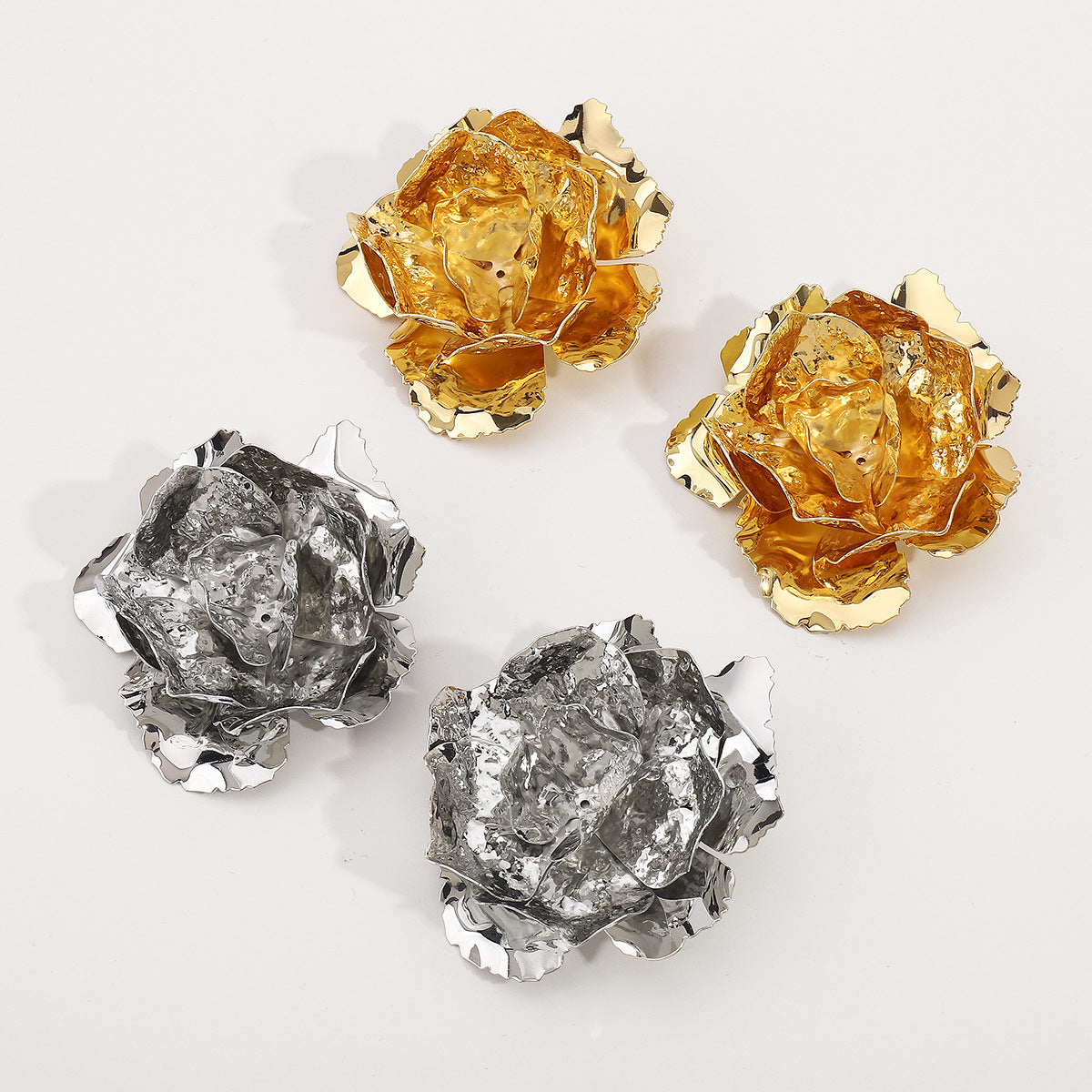 oversized molten rose earrings with sculptural petals - ARYAV