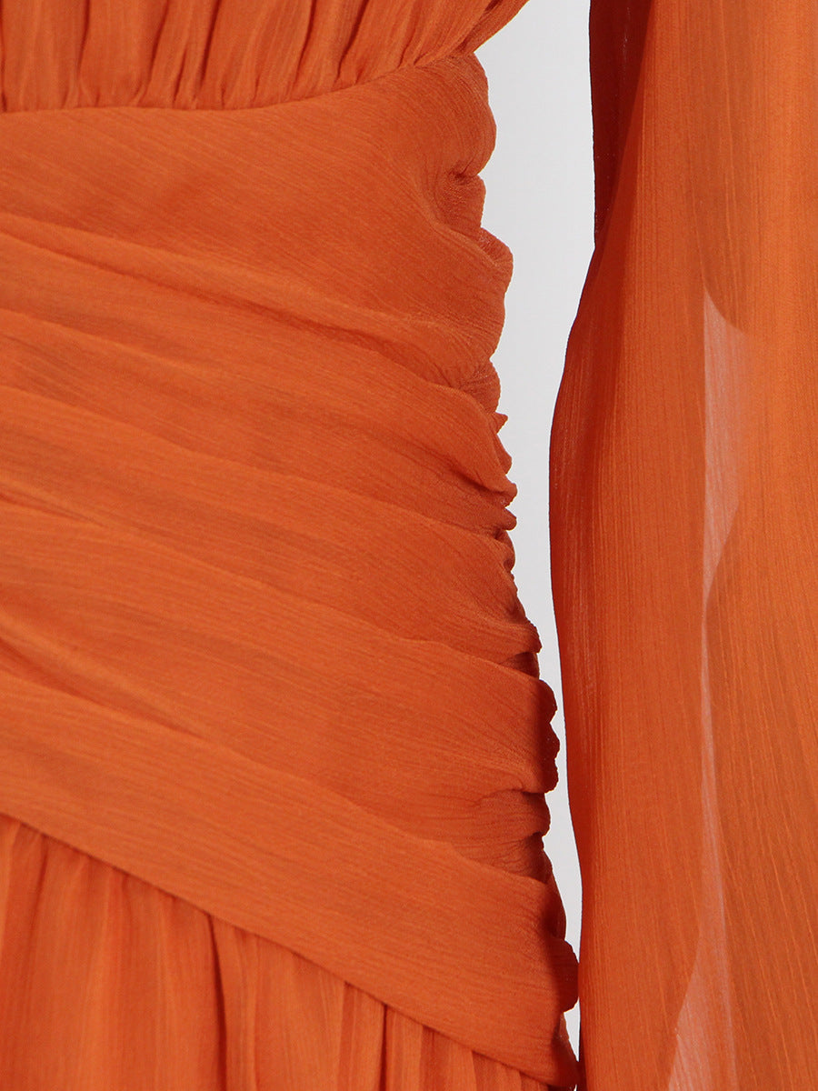 sheer ruffle-trim gown with draped bodice – Aanakec