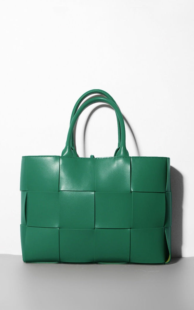 woven leather tote bag with top handles - Abirah