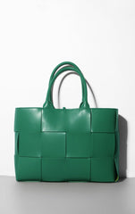 woven leather tote bag with top handles - Abirah