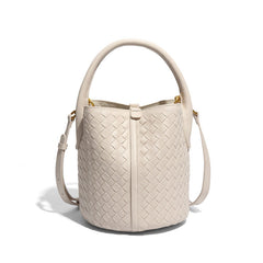 woven leather bucket bag with rounded handle – IVONY