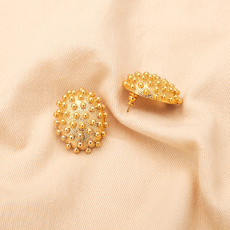 Textured dome earrings with gold beaded details - Smerny