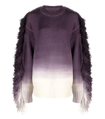 ombré fringe-trim sweater with textured shoulders - Famidah