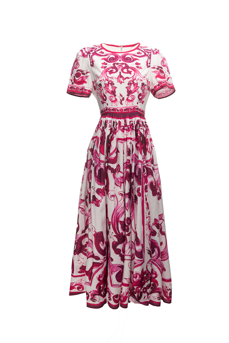 baroque print short-sleeve midi dress – Calcedonia